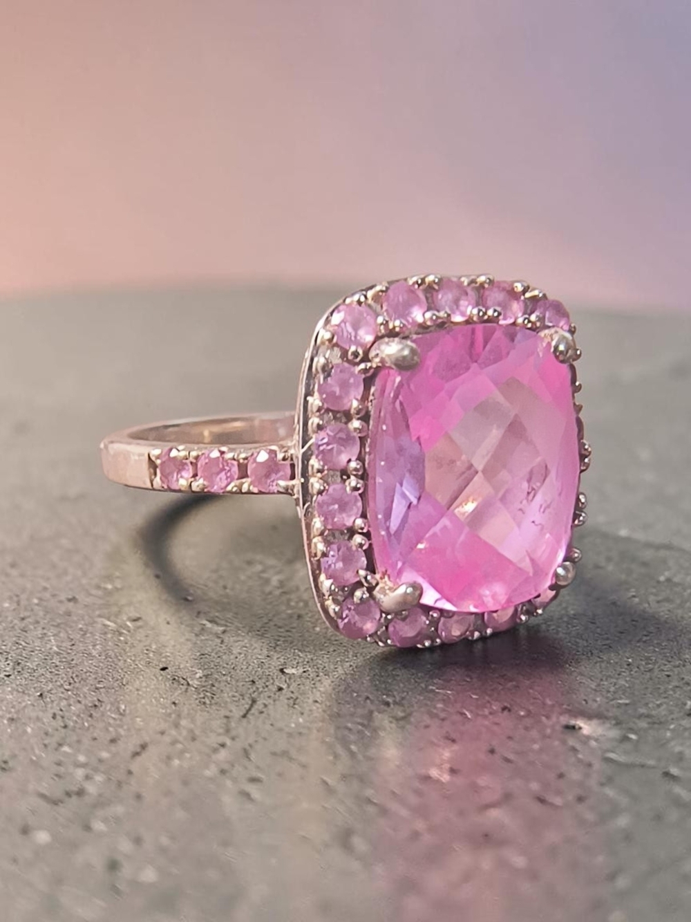 Michelle Albala Pink Sapphire Halo Cushion-Cut Ring